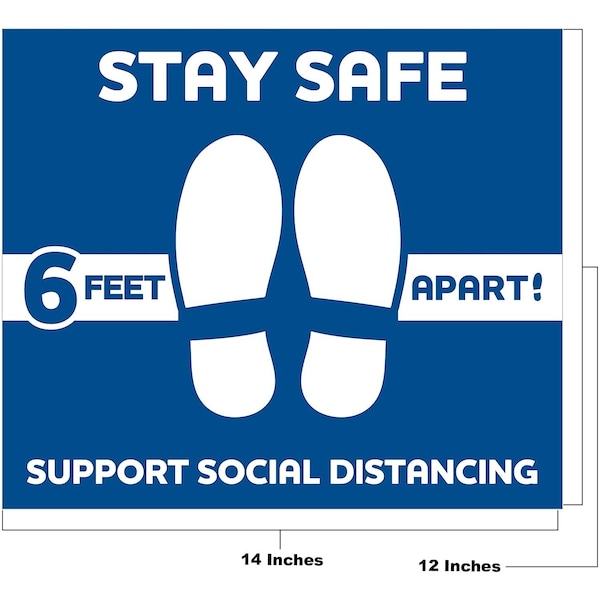 Decal Social Distance Square Floor 12 In X 14 In Blue/White 10-Pk PK